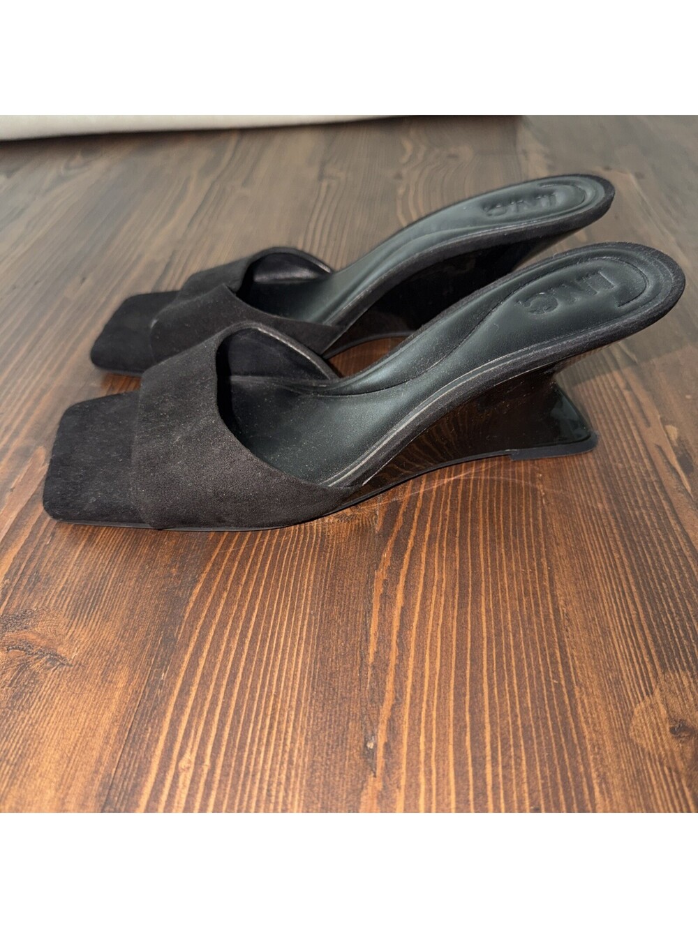 INC Black Wedge Mules Slip Ons Sz 8.5